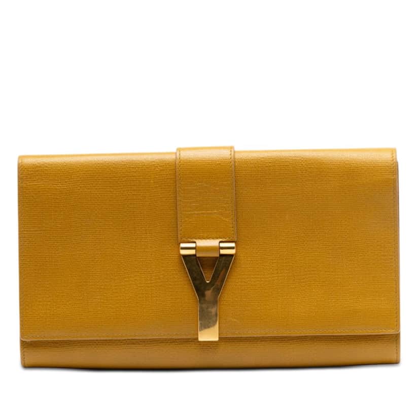Saint Laurent Textured Leather Chyc Ligne Clutch Yellow Leather Very good condition - Front View