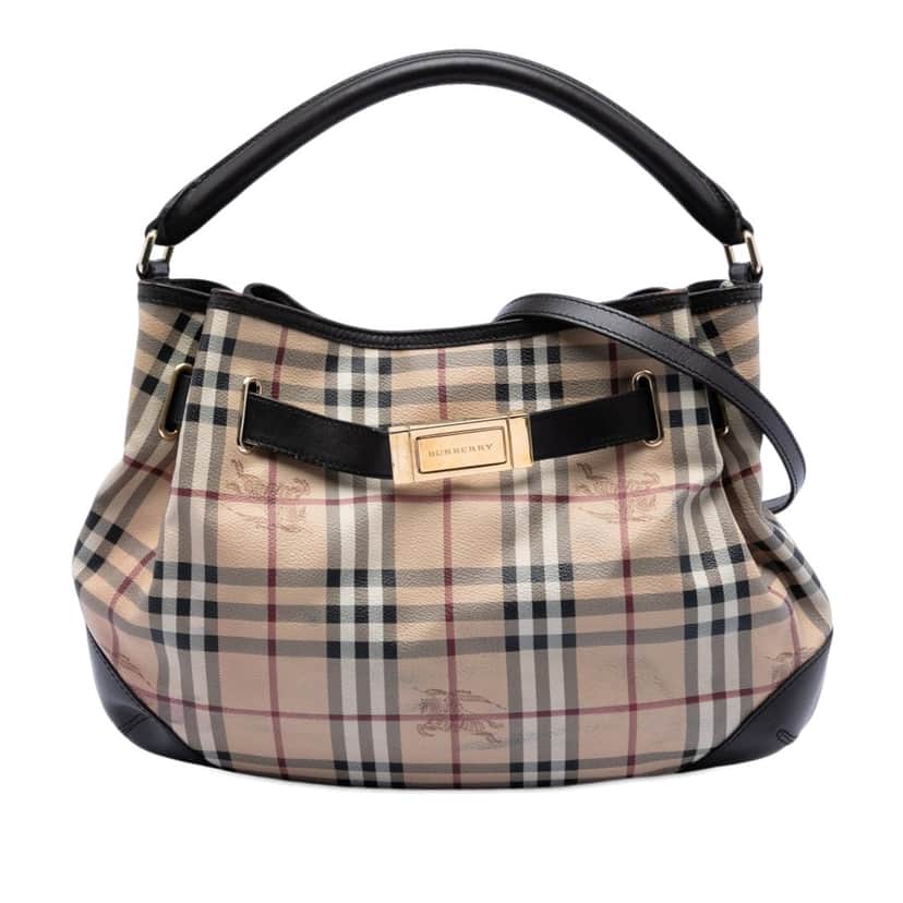 Burberry Medium Haymarket Check Coated Canvas Willenmore Hobo Beige Very good condition - Front View