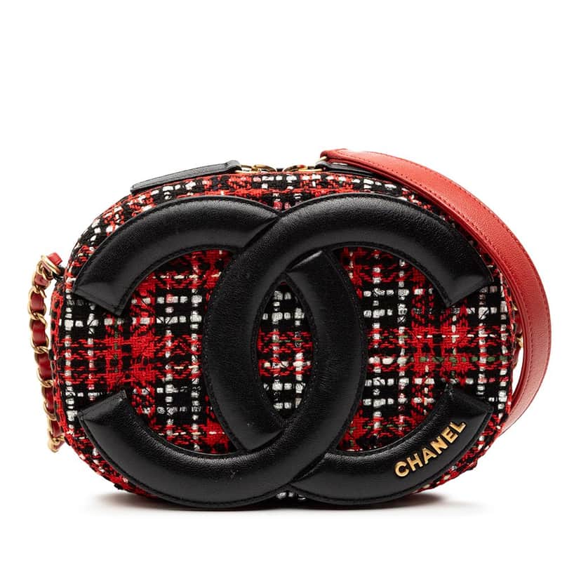 Chanel Tweed and Lambskin Coco Midnight Camera Bag Red Very good condition - Front View