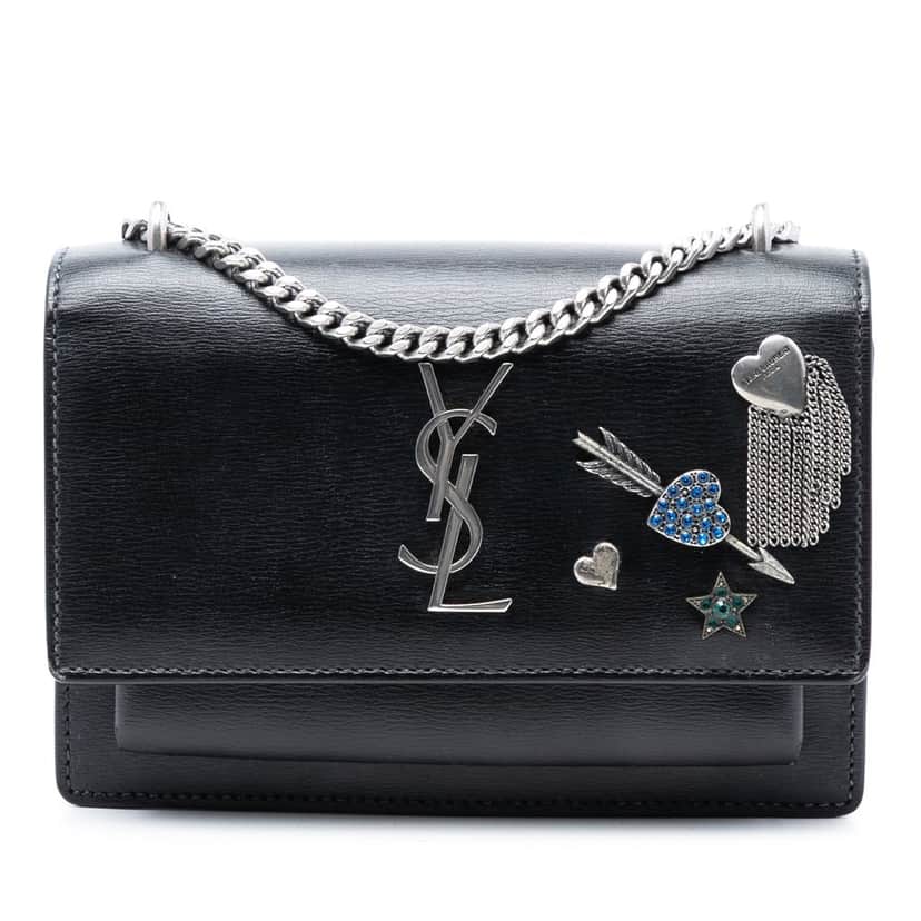 Saint Laurent Mini Calfskin Monogram Lucky Charms Sunset Wallet on Chain Black Leather Very good condition - Front View