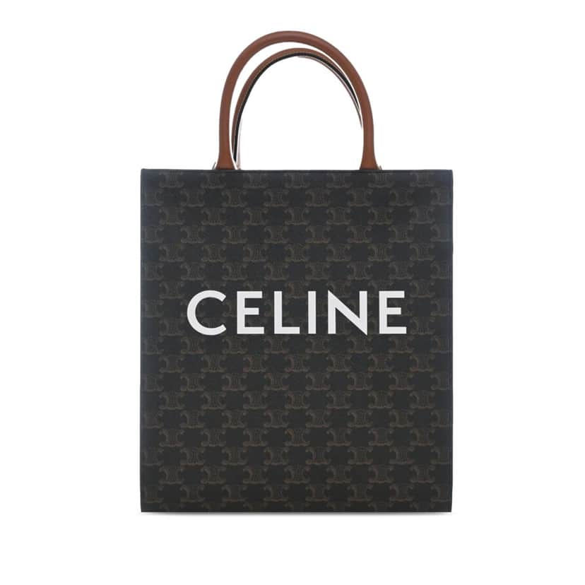 Celine Small Triomphe Coated Canvas Vertical Cabas Tote Brown Very good condition - Front View