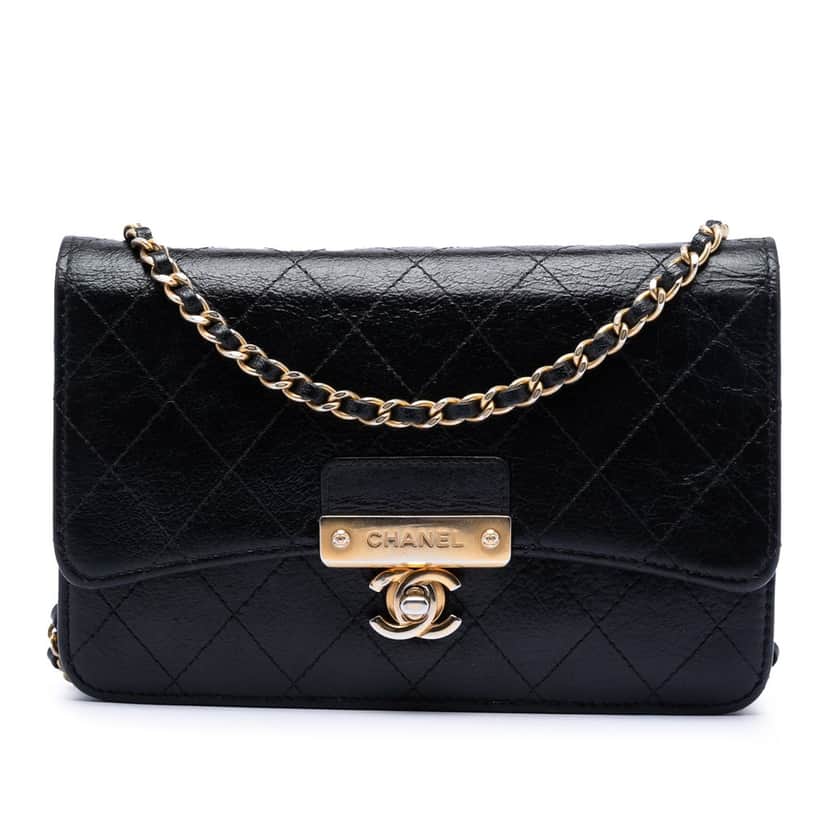 Chanel Stitched Goatskin Golden CC Wallet On Chain Black Leather Very good condition - Front View