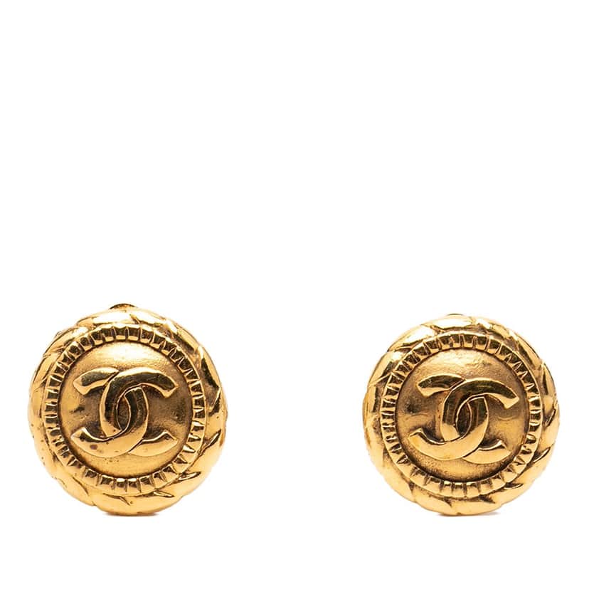 Chanel Gold Plated CC Round Clip On Earrings Gold Metal Very good condition - Front View