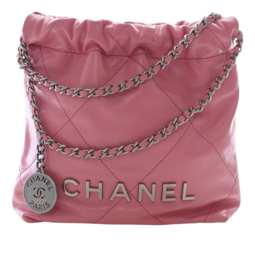 Chanel Mini Shiny Calfskin 22 Handbag Pink Leather Never worn - Front View