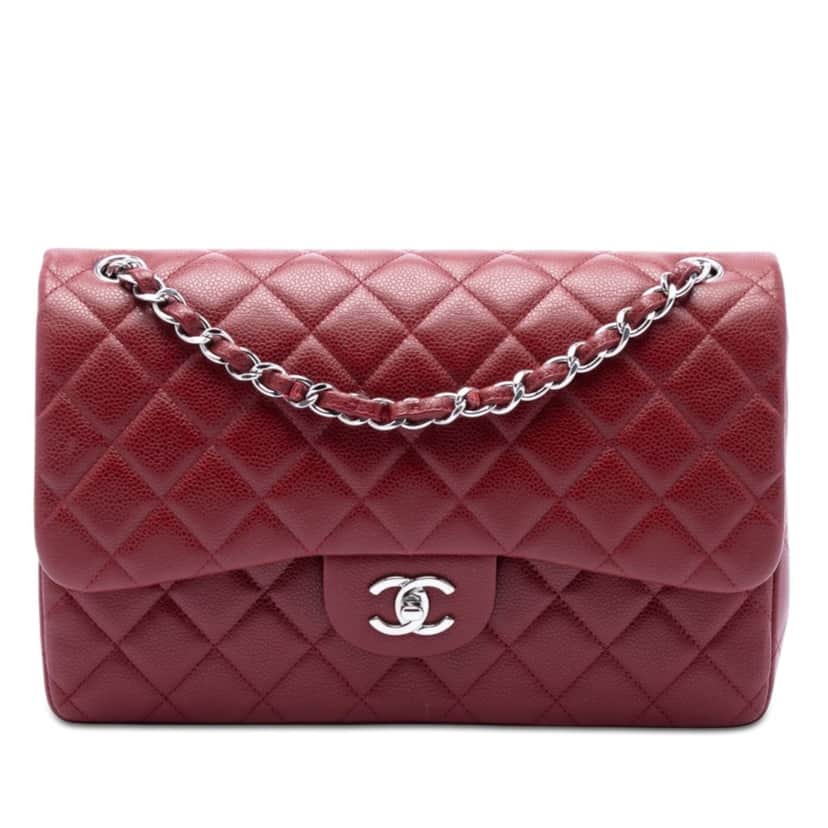 Chanel Jumbo Classic Caviar Double Flap Red Leather Very good condition - Front View
