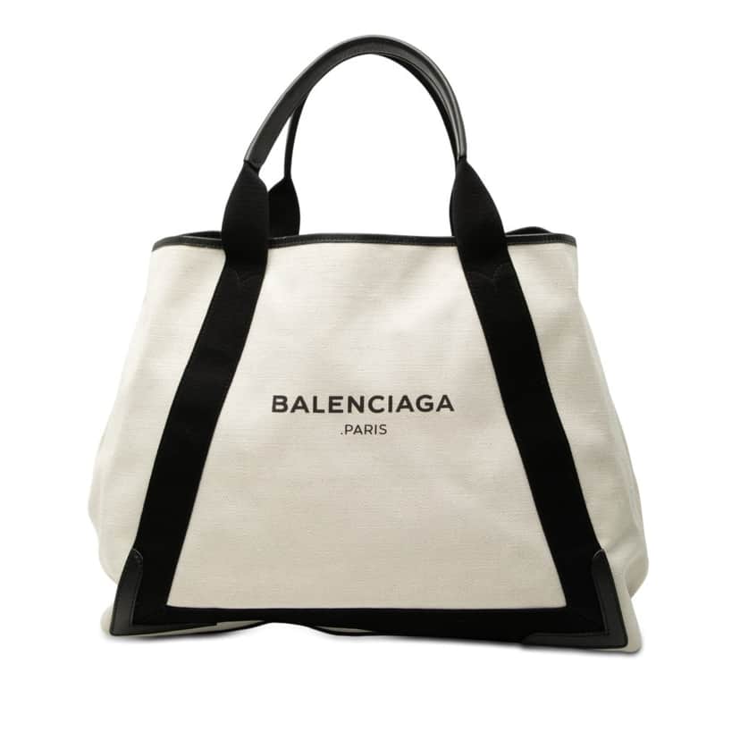 Balenciaga Canvas Navy Cabas Tote M White Very good condition - Front View