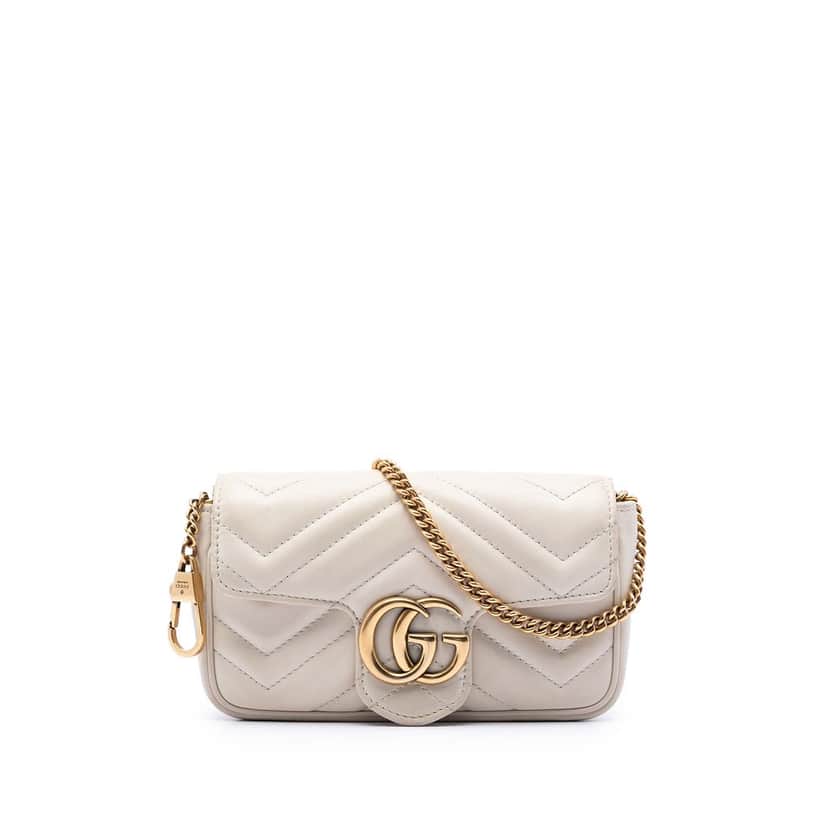 Gucci Mini GG Marmont Matelasse Calfskin Flap Crossbody White Leather Very good condition - Front View