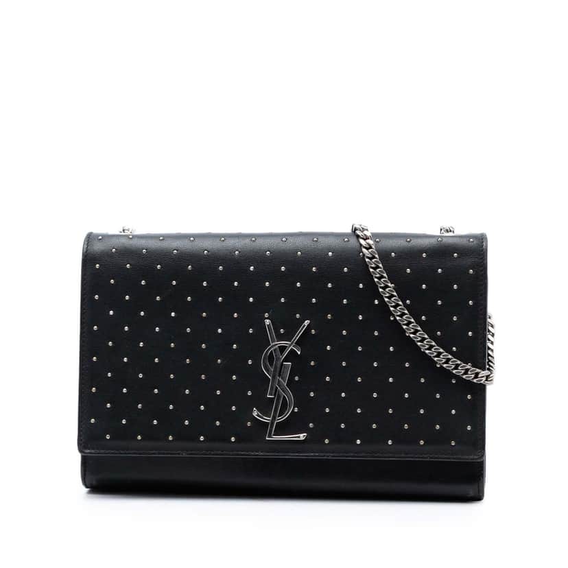 Saint Laurent Medium Leather Studded Monogram Kate Crossbody Black Leather Very good condition - Front View