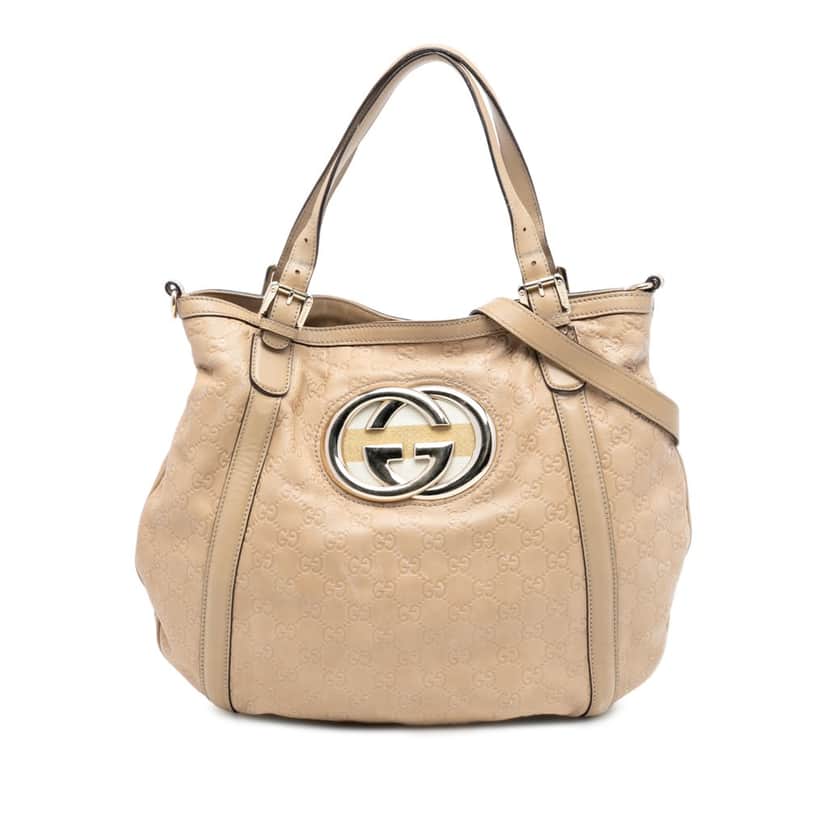 Gucci Medium Guccissima Web Britt Satchel Beige Leather Very good condition - Front View
