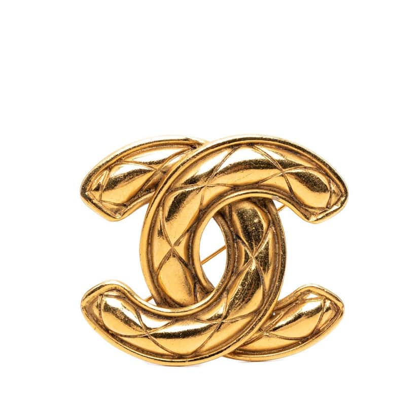 Chanel CC Gold Plated Quilted Brooch Gold Metal Very good condition - Front View