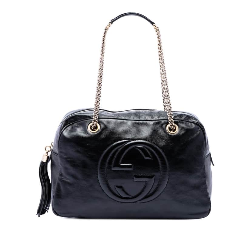 Gucci Patent Soho Chain Shoulder Bag Black Leather Very good condition - Front View