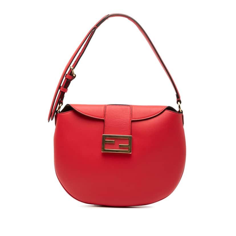 Fendi Small Leather Croissant Hobo Red Leather Very good condition - Front View