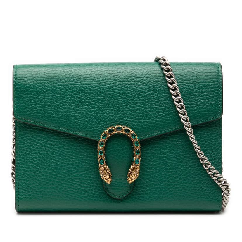 Gucci Calfskin Dionysus Wallet on Chain Green Leather Very good condition - Front View