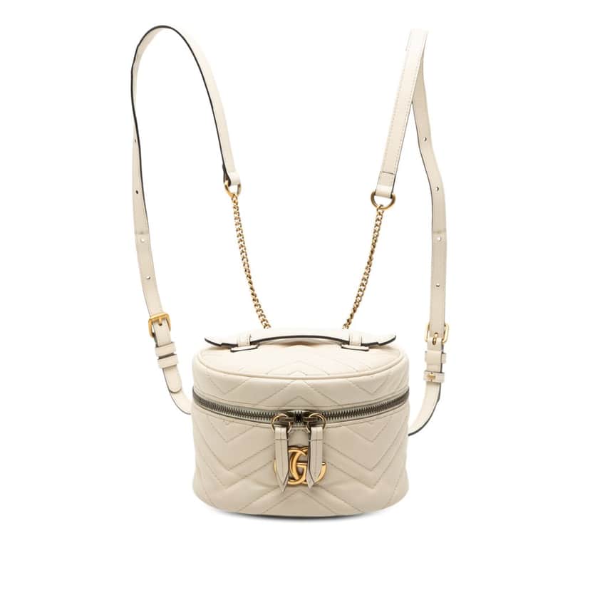 Gucci Mini GG Marmont Matelasse Leather Round Backpack White Leather Very good condition - Front View