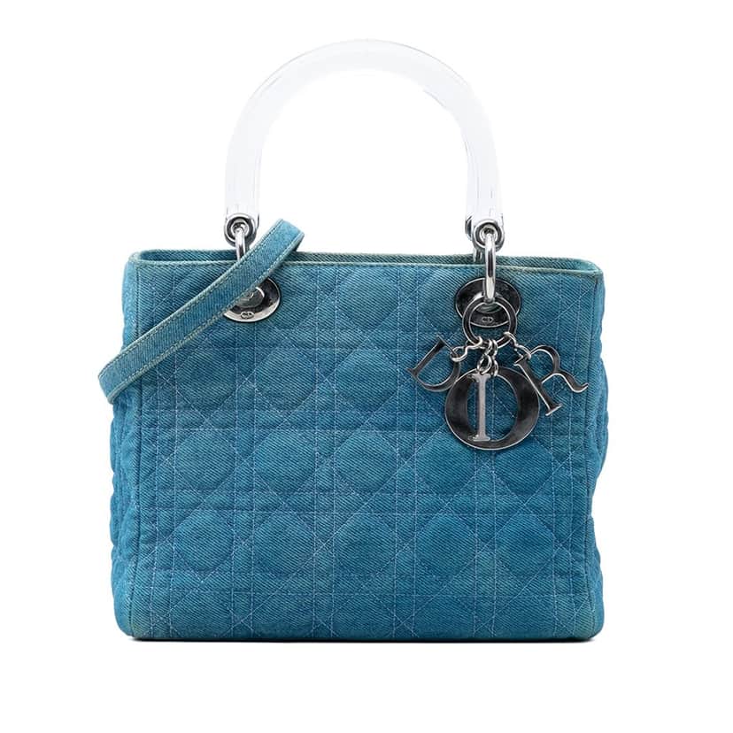 Dior Medium Denim Cannage Acrylic Handles Lady Dior Blue Very good condition - Front View