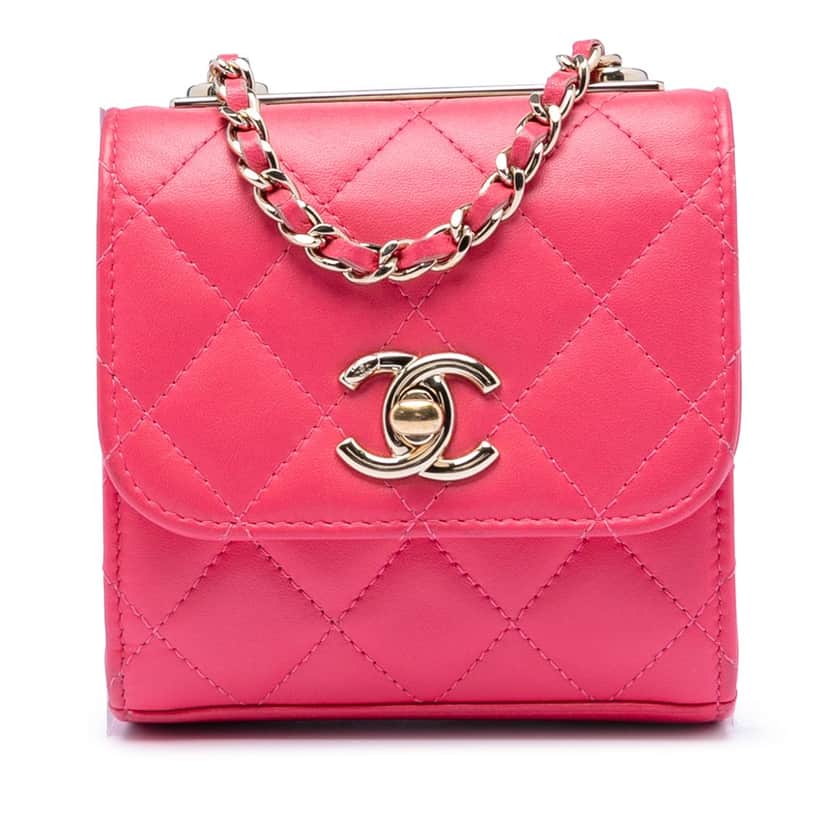 Chanel Mini Quilted Lambskin Trendy CC Clutch With Chain Pink Leather Very good condition - Front View