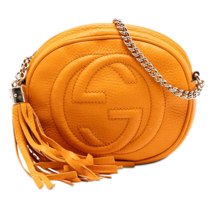 Gucci Mini Pebbled Calfskin Soho Chain Crossbody Orange Leather Very good condition - Front View