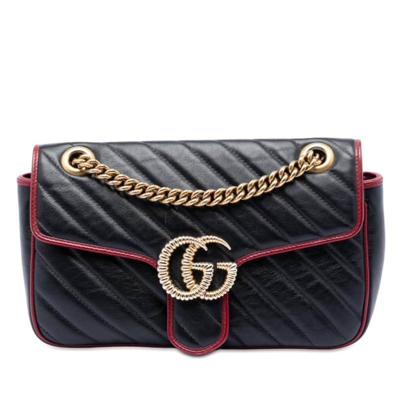 Gucci Medium GG Marmont Matelasse Diagonal Leather Torchon Shoulder Bag Black Leather Very good condition - Front View