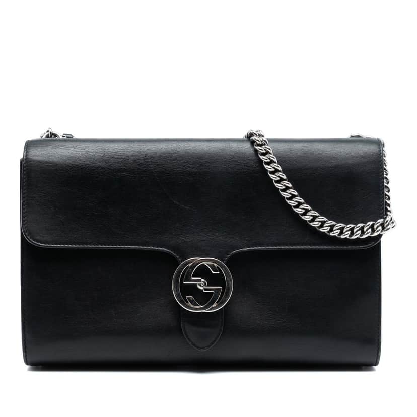 Gucci Medium Leather Dollar Interlocking G Crossbody Black Leather Very good condition - Front View