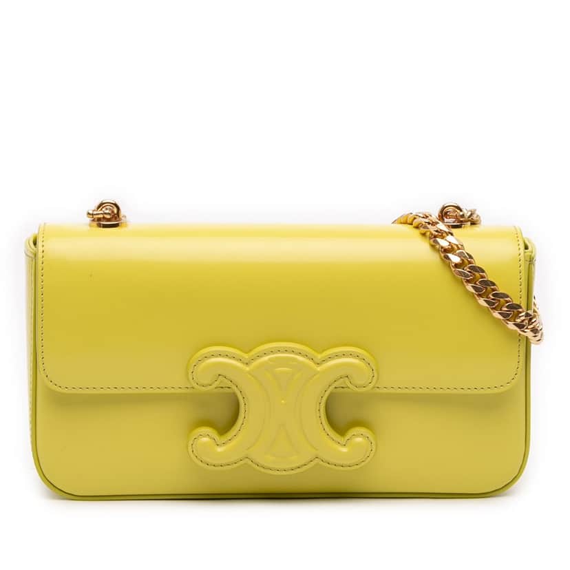 Celine Shiny Calfskin Claude Chain Shoulder Bag Yellow Leather Very good condition - Front View