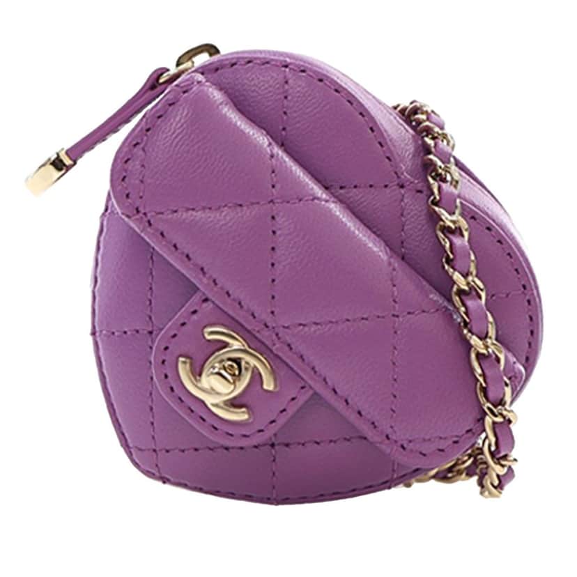 Chanel Lambskin CC in Love Heart Necklace Bag Purple Leather Very good condition - Front View