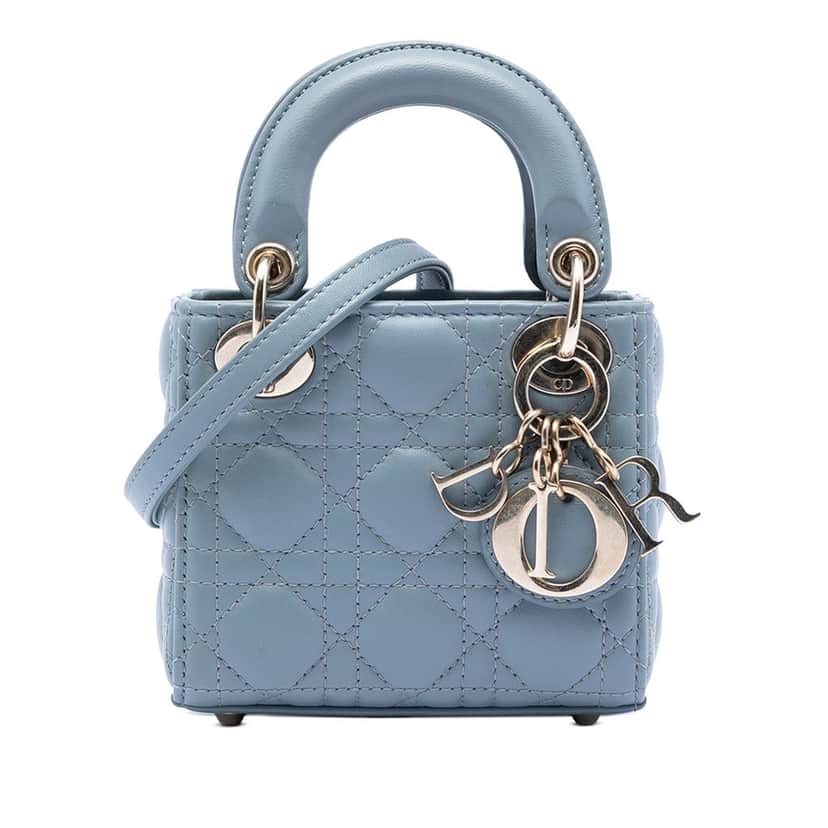 Dior Micro Lambskin Cannage Lady Dior Blue Leather Very good condition - Front View