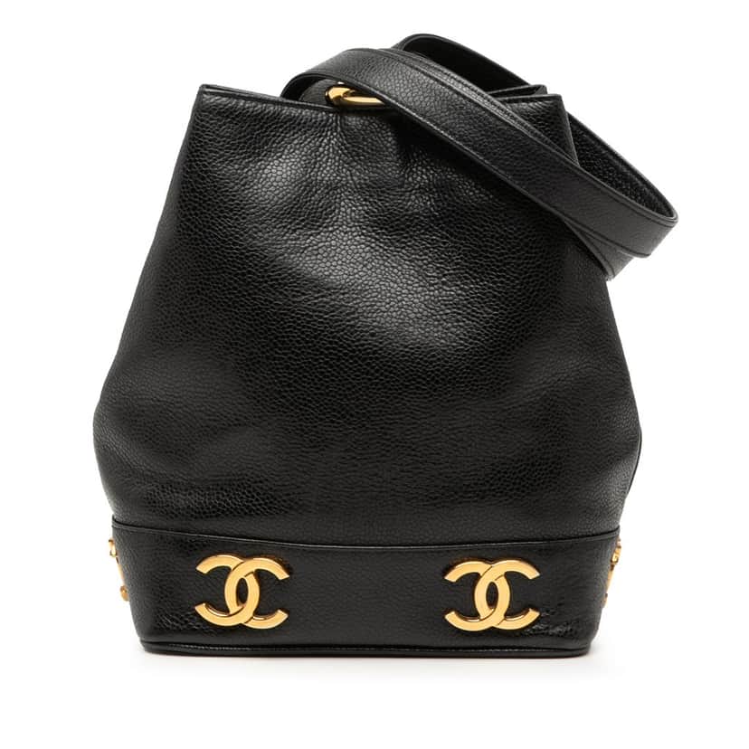 Chanel Triple CC Caviar Bucket Black Leather Very good condition - Front View
