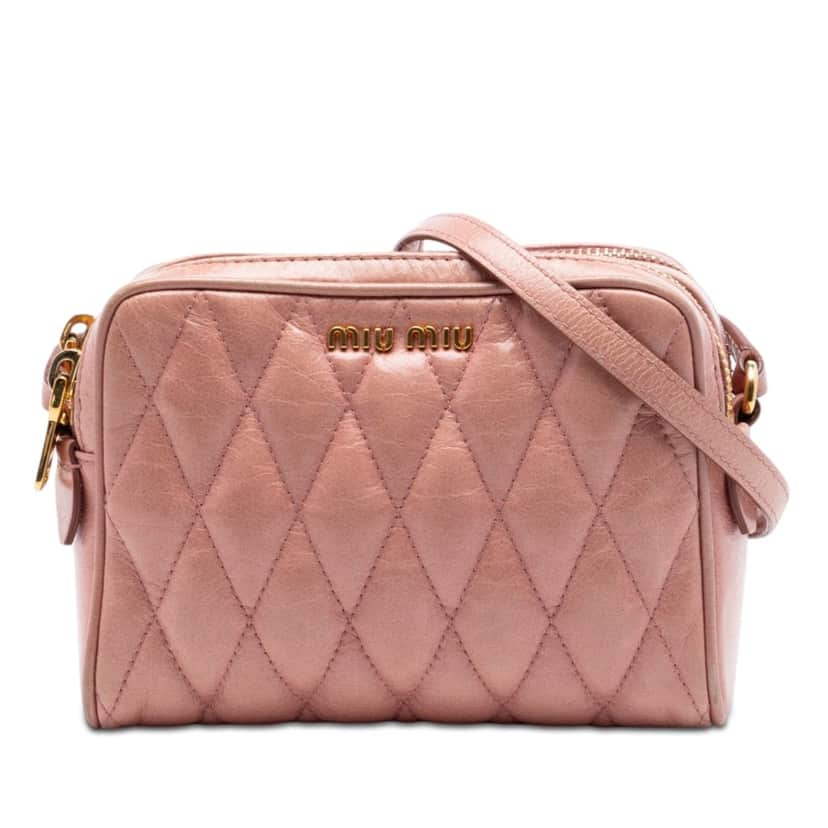 Miu Miu Matelasse Nappa Double Zip Camera Bag Pink Leather Very good condition - Front View