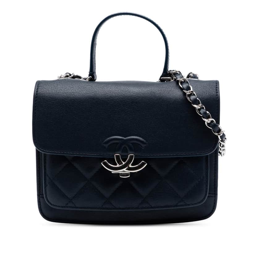 Chanel Small Quilted Goatskin CC Box Flap Blue Leather Very good condition - Front View