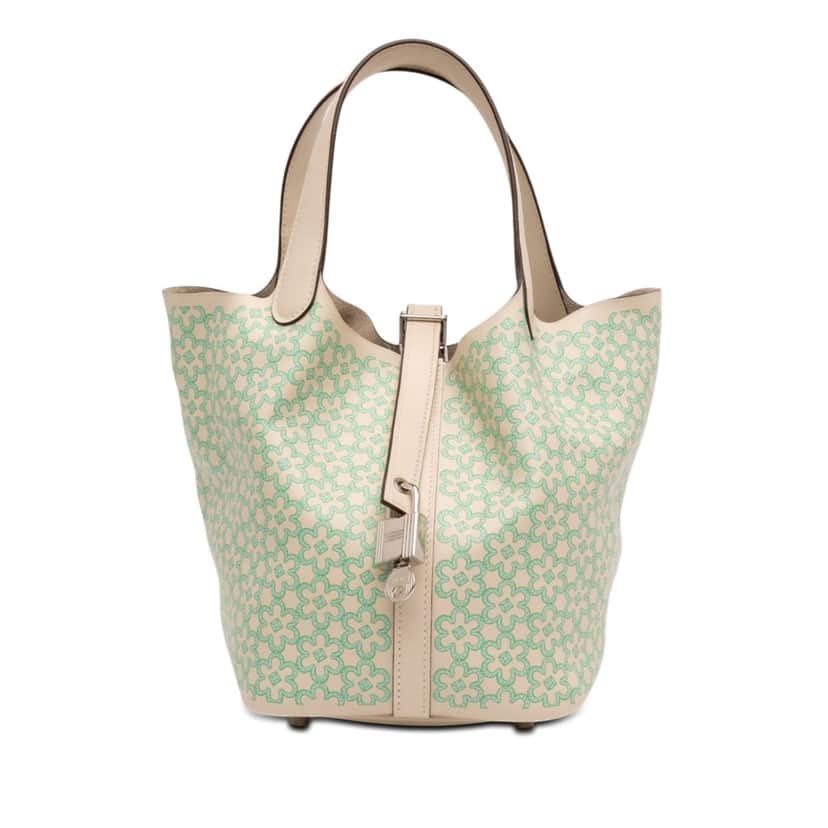 Hermès Swift Lucky Daisy Picotin Lock 18 White Leather Very good condition - Front View