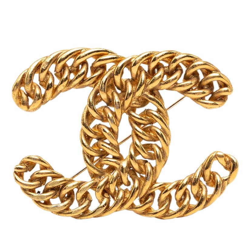 Chanel CC Gold Plated Chain Pin Brooch Gold Metal Very good condition - Front View
