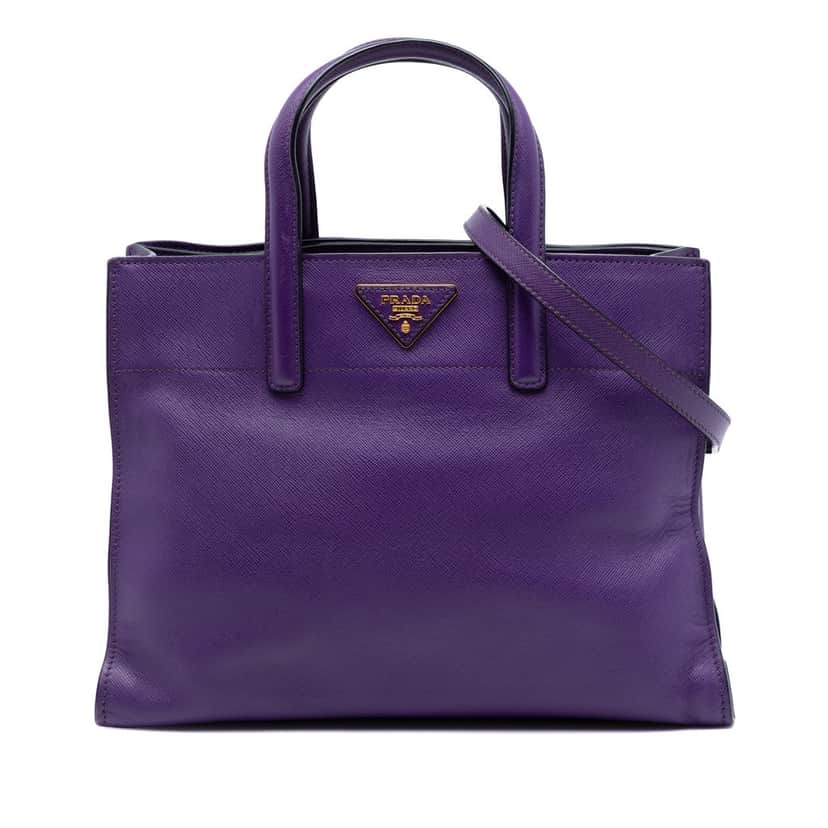 Prada Saffiano Soft Triple Pocket Tote Purple Leather Very good condition - Front View