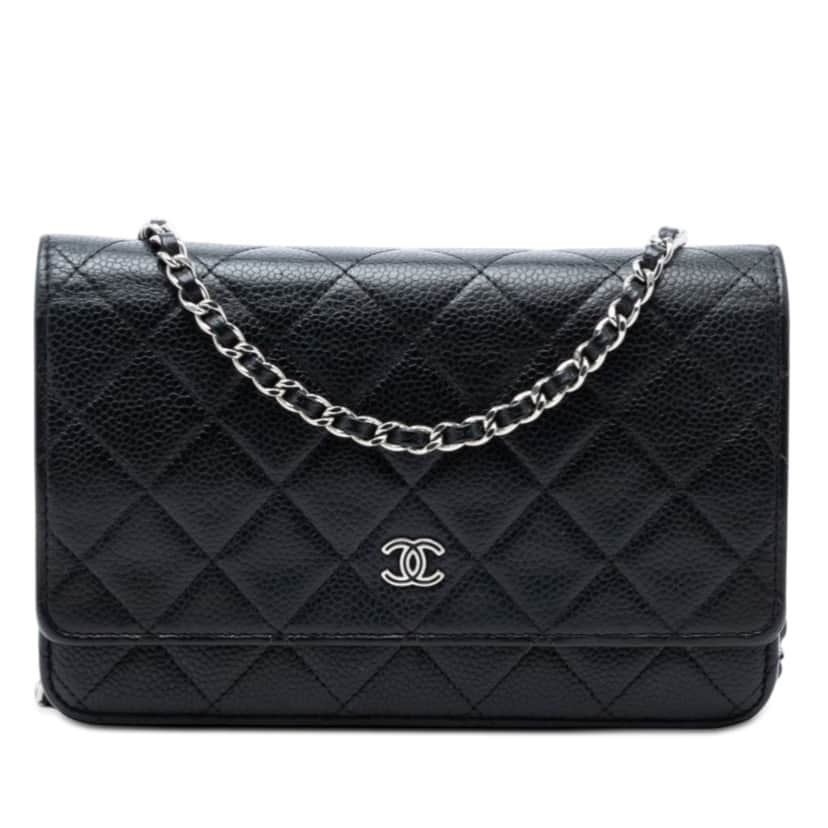 Chanel CC Quilted Caviar Wallet on Chain Black Leather Very good condition - Front View