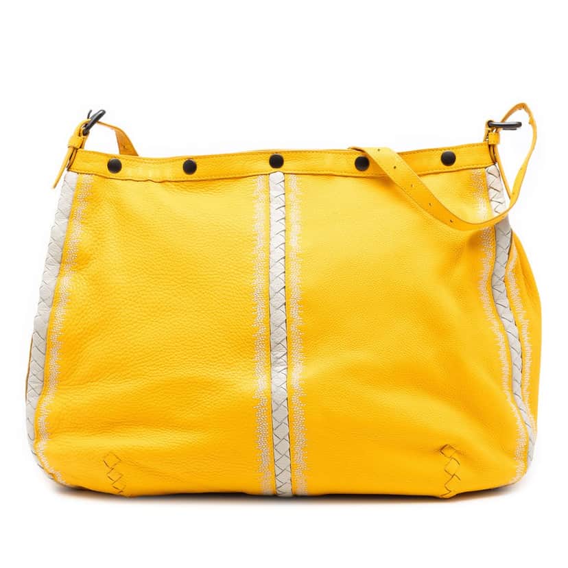 Bottega Veneta Intrecciato Trimmed Nappa Crossbody Yellow Leather Very good condition - Front View