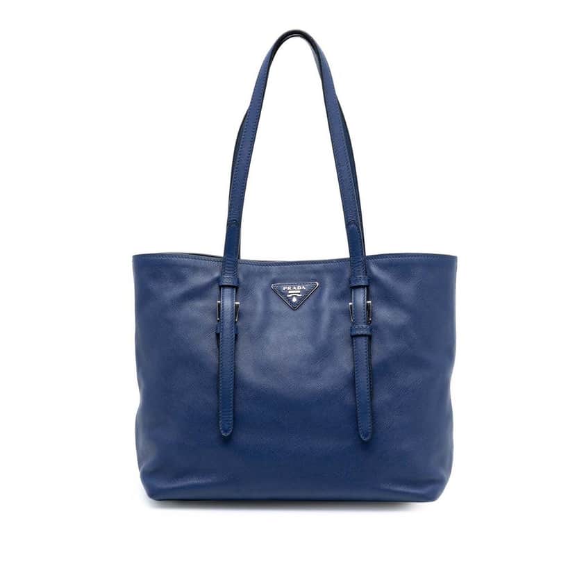 Prada Saffiano Soft Shopping Tote Blue Leather Very good condition - Front View