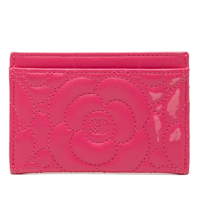 Chanel Quilted Lambskin Camellia Card Holder Pink Leather Very good condition - Front View