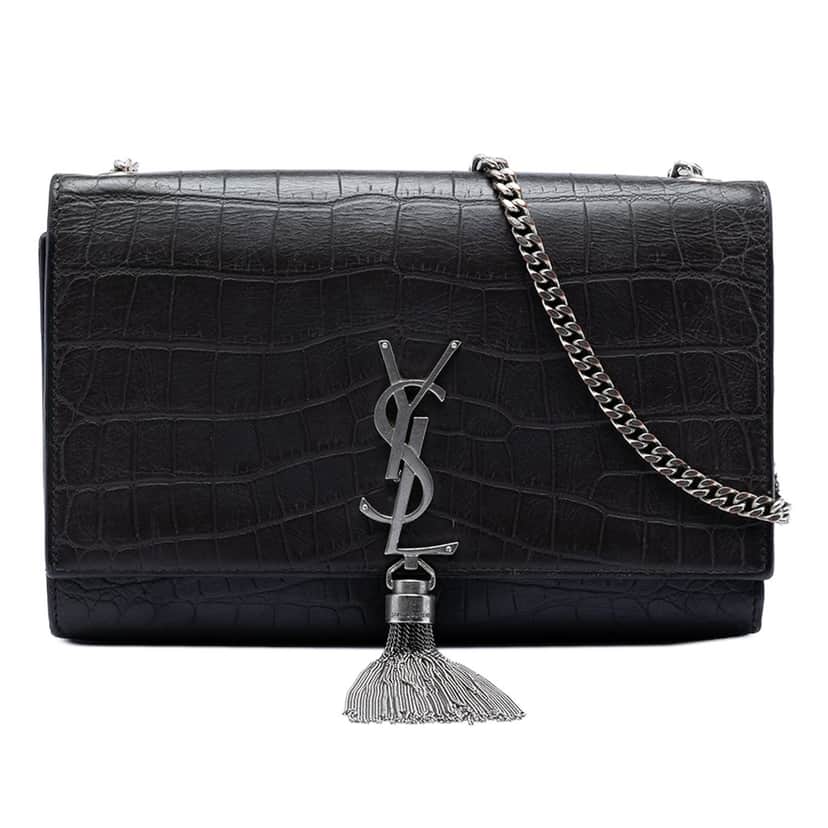 Saint Laurent Medium Croc Embossed Leather Kate Tassel Crossbody Black Leather Very good condition - Front View