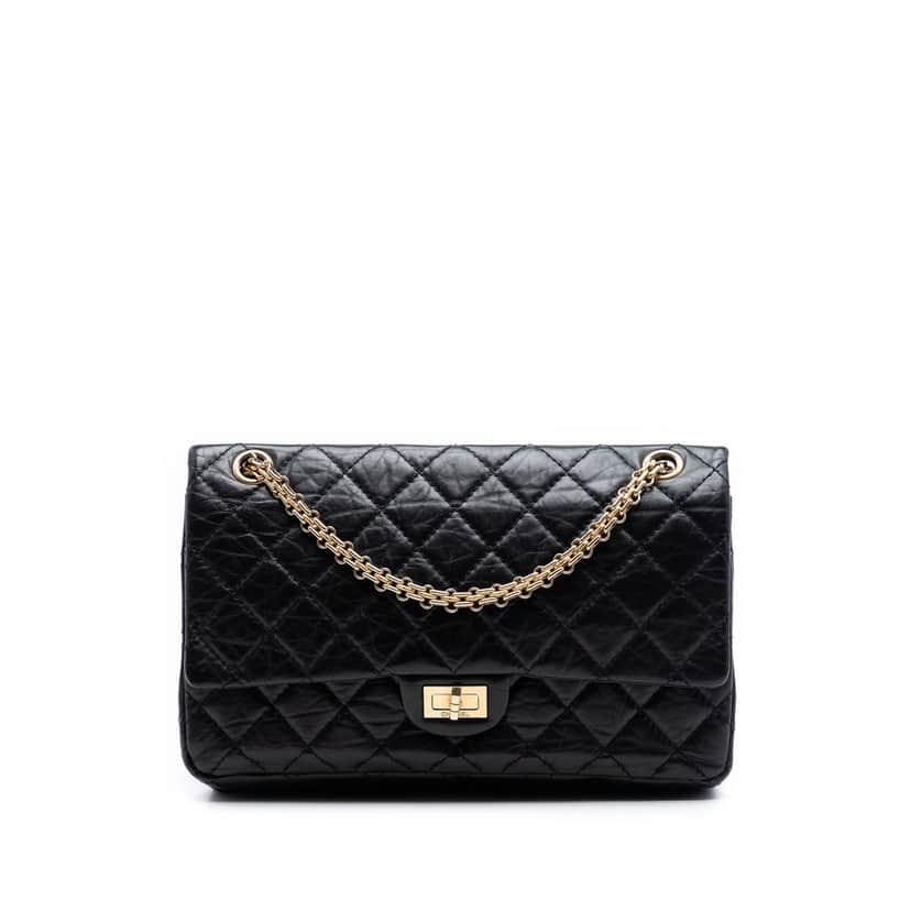 Chanel Quilted Aged Calfskin Reissue 2.55 Double Flap 226 Black Leather Very good condition - Front View