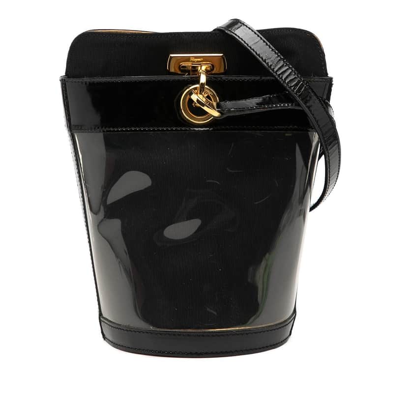 Ferragamo Vinyl Gancini Bucket Bag White Plastic Very good condition - Front View