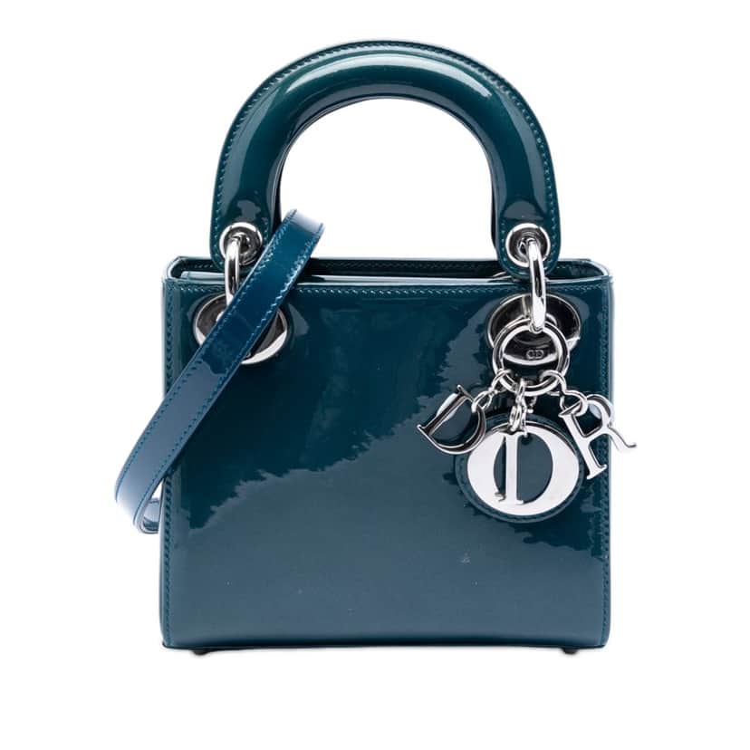 Dior Mini Patent Lady Dior Blue Leather Very good condition - Front View