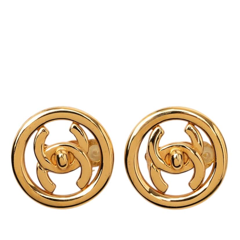 Chanel CC Gold Plated Turn Lock Clip On Earrings Gold Metal Very good condition - Front View