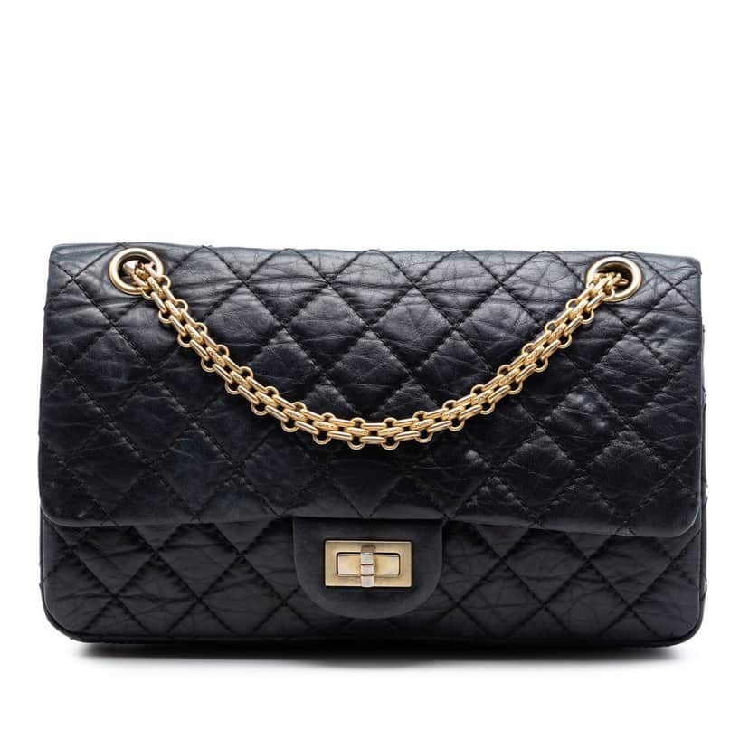 Chanel Quilted Aged Calfskin Reissue 2.55 Double Flap 225 Black Leather Very good condition - Front View