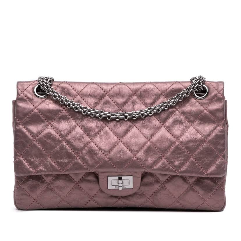 Chanel Reissue 2.55 Aged Metallic Calfskin Double Flap 226 Pink Leather Very good condition - Front View