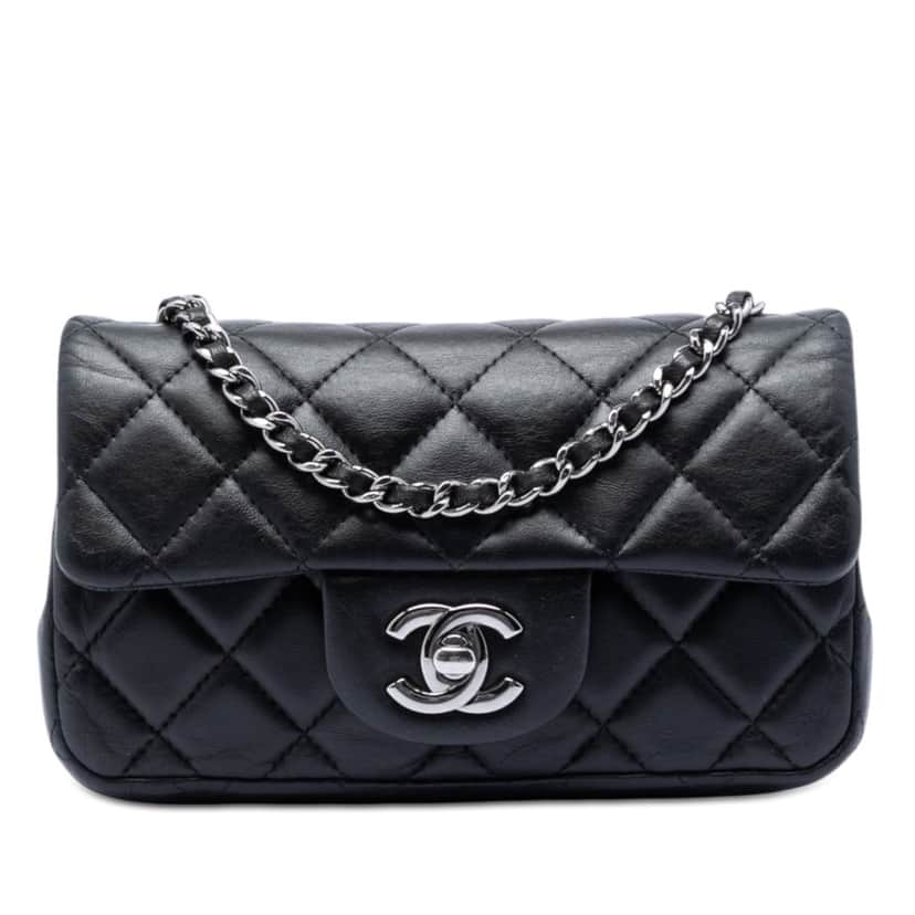 Chanel Extra Mini Rectangular Quilted Lambskin Flap Black Leather Very good condition - Front View