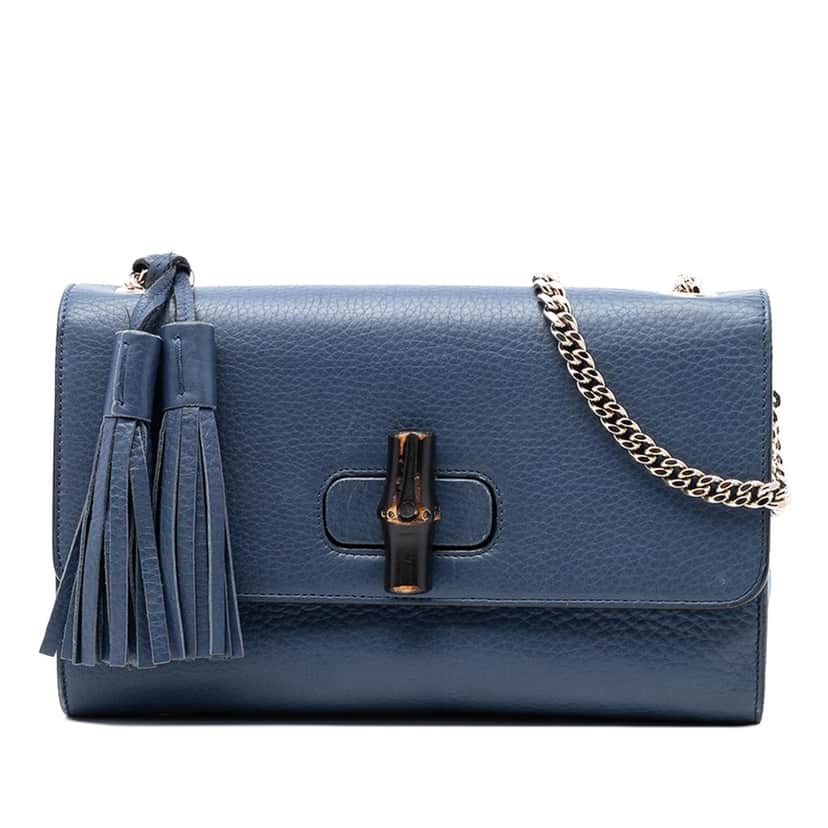 Gucci Medium Leather Miss Bamboo Crossbody Blue Leather Very good condition - Front View