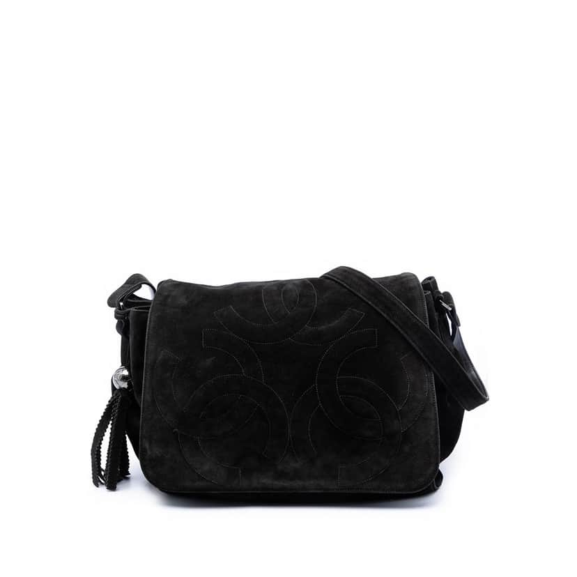 Chanel Suede Triple CC Crossbody Black Leather Very good condition - Front View