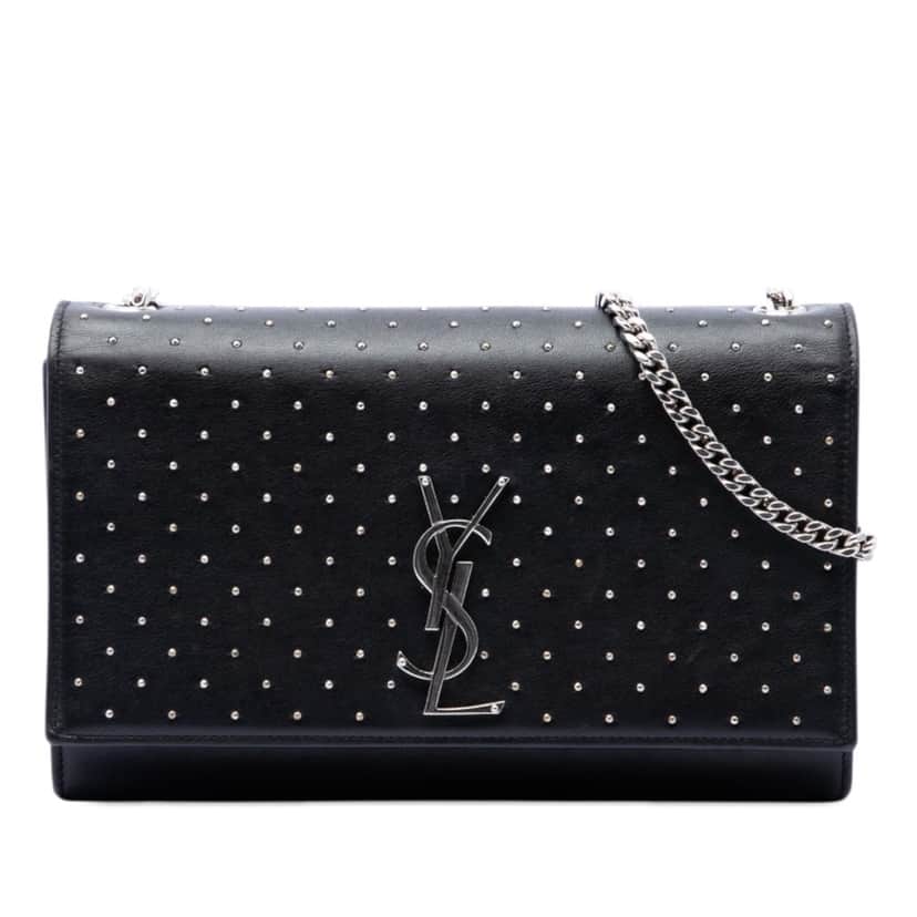 Saint Laurent Medium Studded Calfskin Monogram Kate Crossbody Black Leather Very good condition - Front View