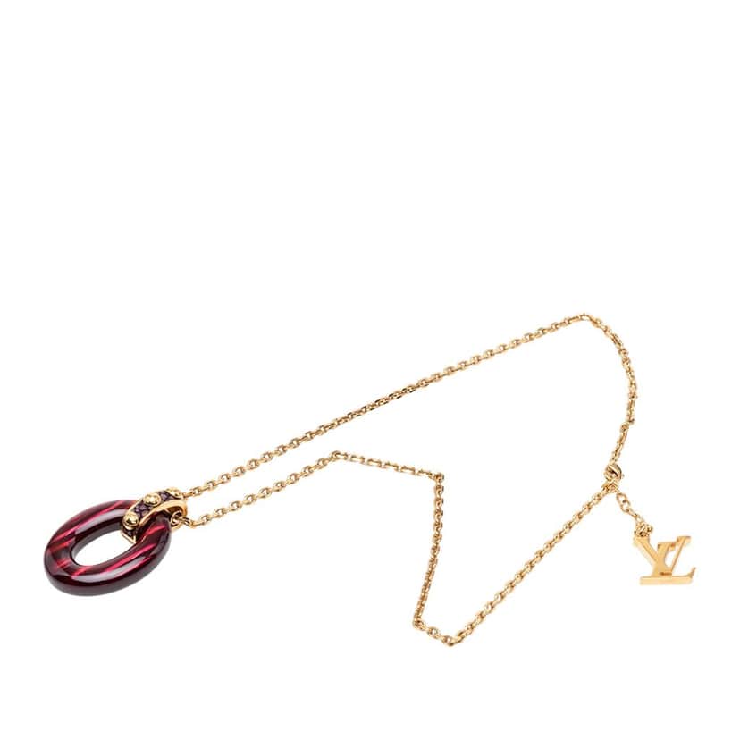 Louis Vuitton Gold Plated Resin Gimme a Clue Pendent Necklace Gold Metal Very good condition - Front View
