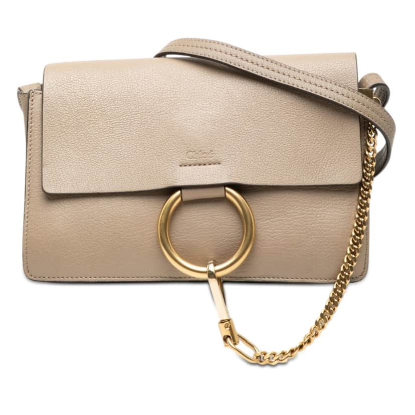 Chloé Small Suede and Calfskin Faye Crossbody Beige Leather Very good condition - Front View