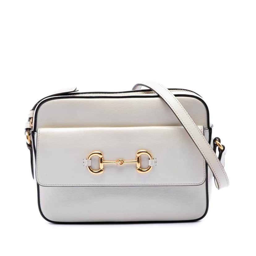 Gucci Small Leather Horsebit 1955 Camera Bag White Leather Very good condition - Front View